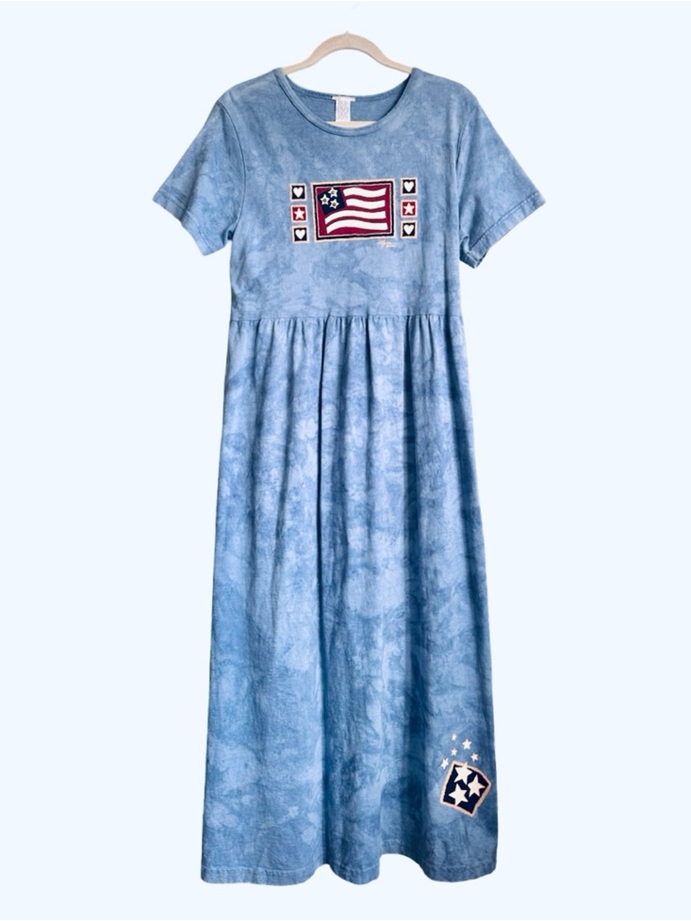 Vintage 2001 Cottage 4th of July Americana Flag Patch Cactus Bay Lynee Dress LG